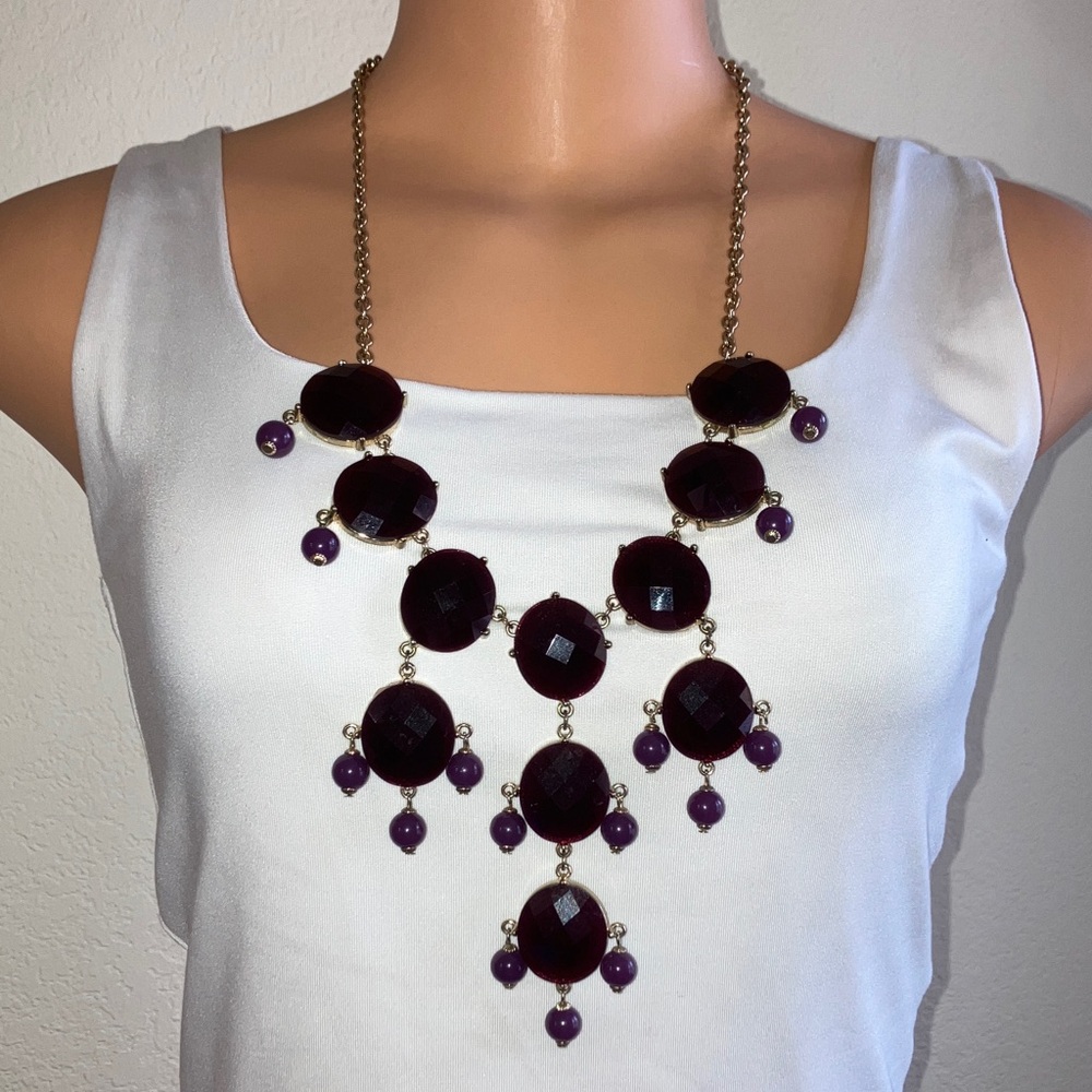 Chunky Deep Purple and Gold Statement Necklace‎